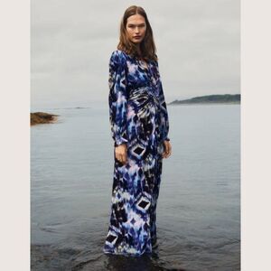 Marie Oliver Elsbeth Blue Tie-Dye Long Sleeve Multi Dress